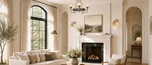 Layered lighting in a warm and elegant living room