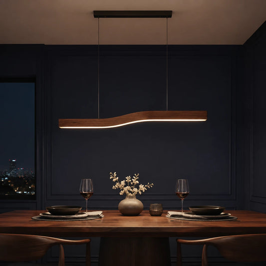 Rowan Dark Wood-Grain LED Linear Pendant Light
