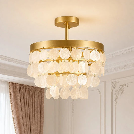 Amelie Tiered Capiz Shell Semi Flush Mount Ceiling Light