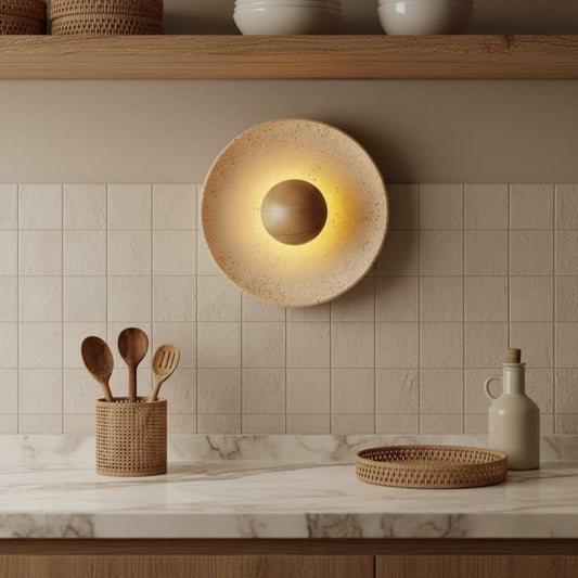 Heliara Round Halo Travertine Wall Light