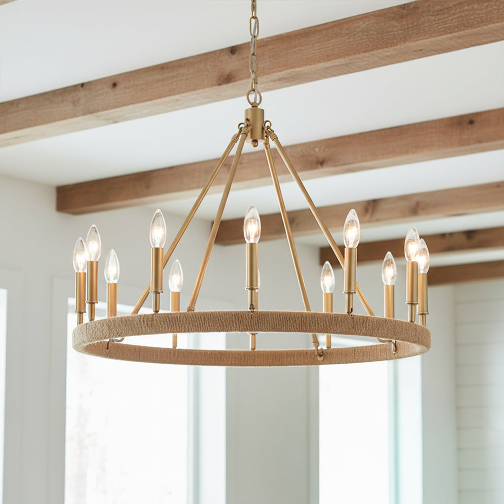 Farmhouse 12-Light Kitchen Island Wagon Wheel Chandelier
