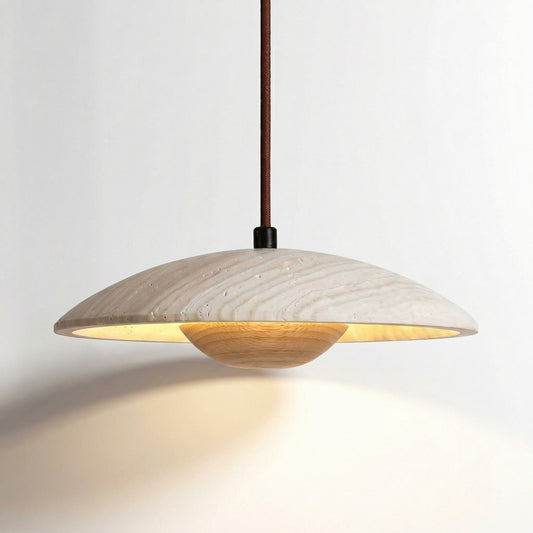 Avenor Modern Travertine Wood Disc Pendant Light