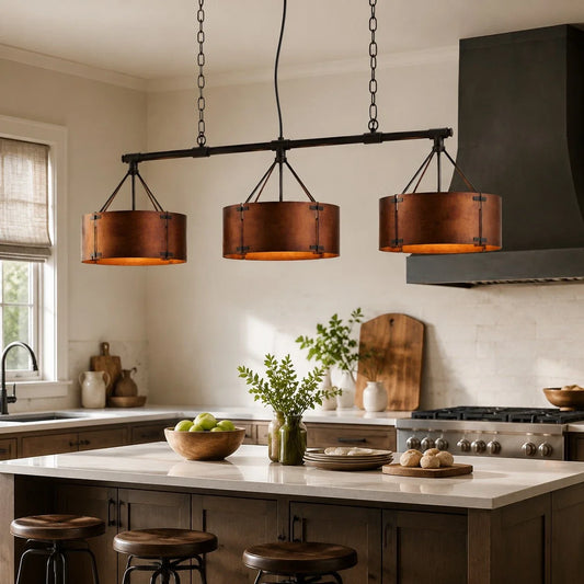 Marlowe Vintage Industrial Bronze Drum Chandelier