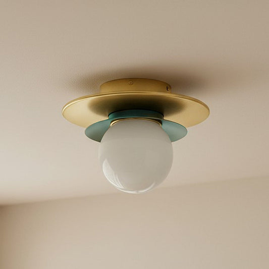 Modern Layered Brass Opal Glass Ceiling Light