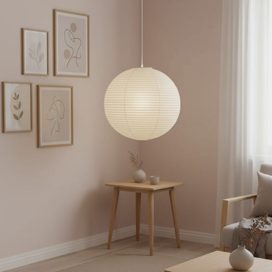 Aiko Minimalist Ribbed Paper Globe Pendant Light