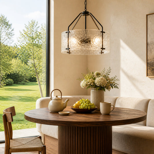 Nivelle Modern Water Ripple Glass Drum Pendant Light
