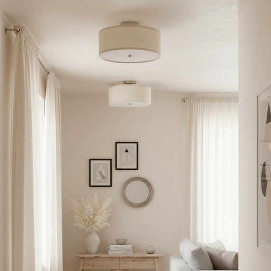 Brent Modern Linen Drum Flush Mount Ceiling Light