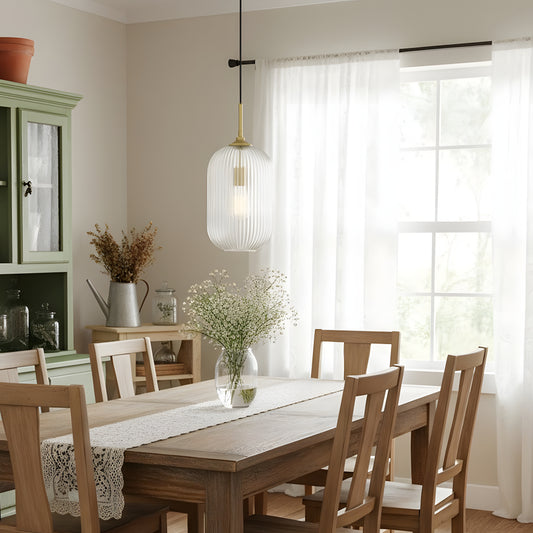 Farmhouse Ribbed Clear Glass Pendant Light