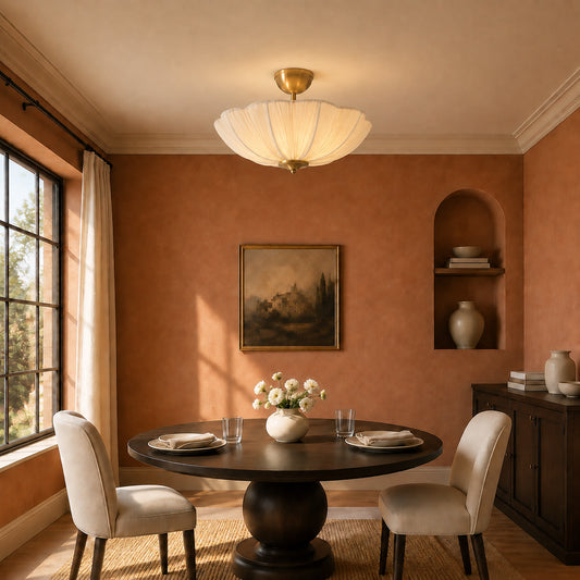 Elowen Pleated Flower Fabric Semi-Flush Ceiling Light