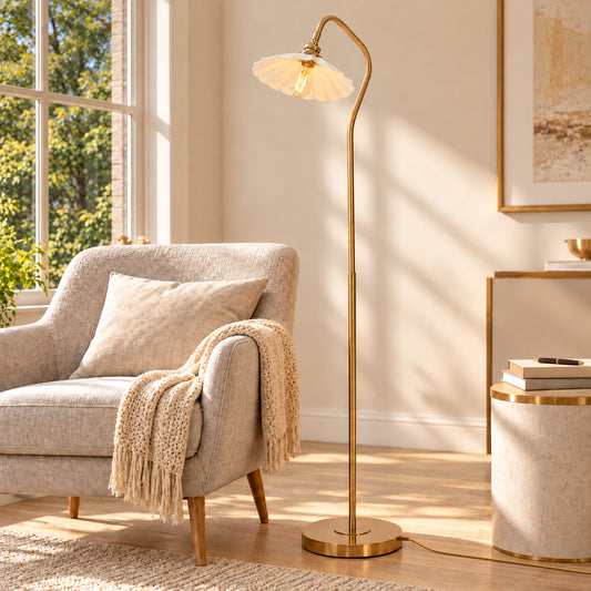 Urien Modern Curved Brass Scallop Floor Light