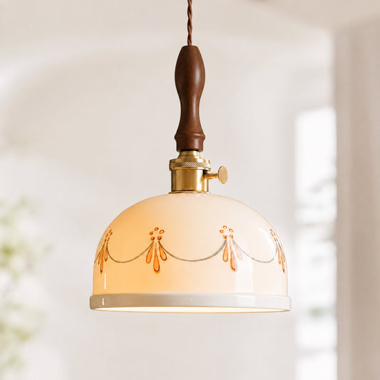 Elin Vintage Ceramic Floral Pattern Pendant Light