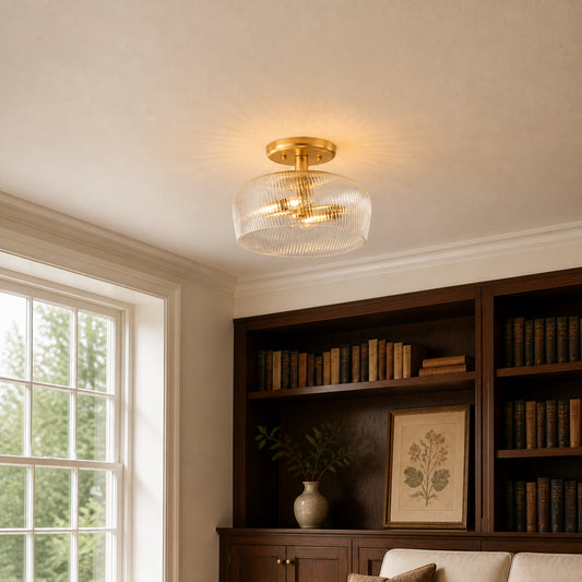 Vaelor Vintage Ribbed Glass Bowl Ceiling Light