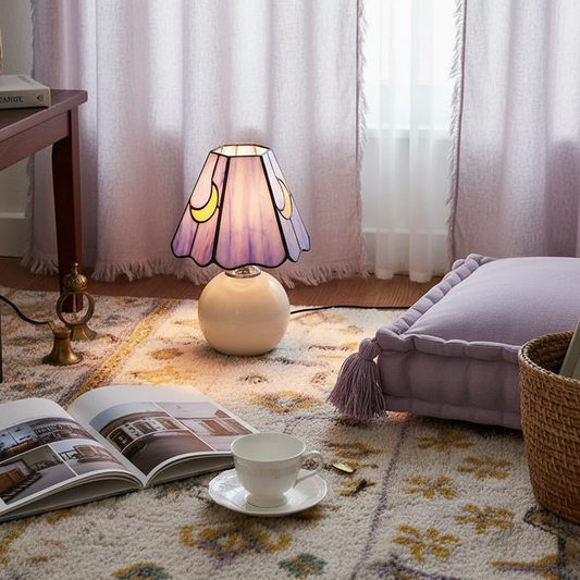 Fiorella Mushroom Moon Tiffany Stained Glass Table Light