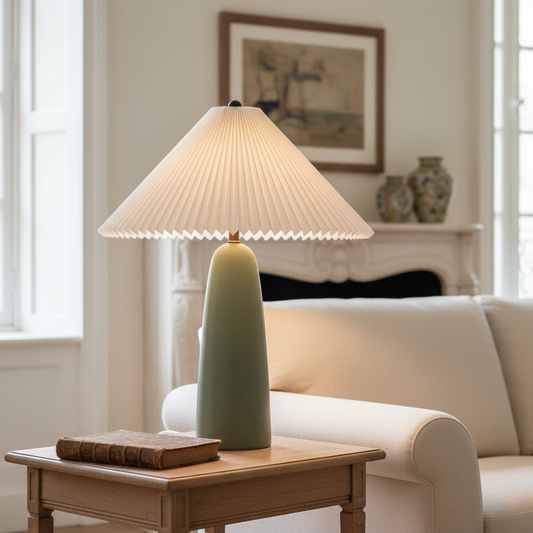 Serin Modern Woven Raffia Pleated Linen Table Light
