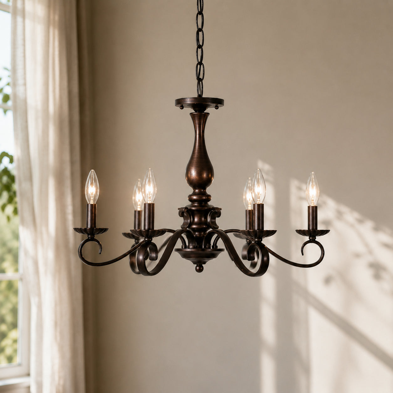 Marsaili Vintage Bronze Scrolling Arm 6-Light Chandelier | Lucia