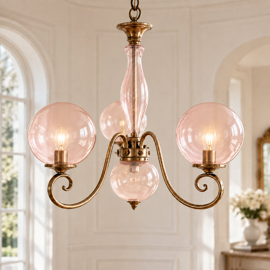 Aveline French Antique Brass Glass Globe Chandelier