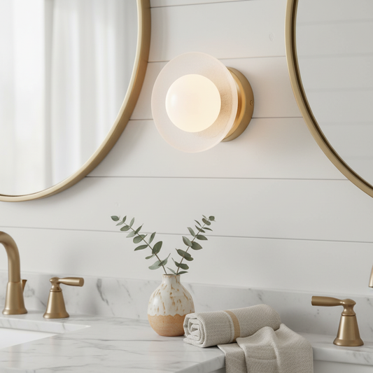 Zetes Contemporary Round Sand Blasted Glass Wall Sconce