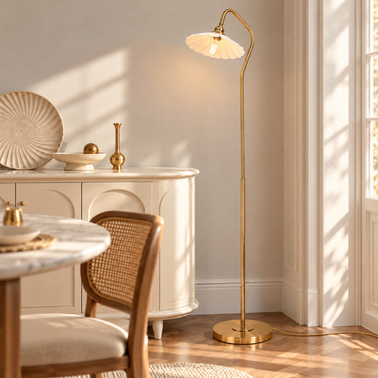 Urien Modern Curved Brass Scallop Floor Light