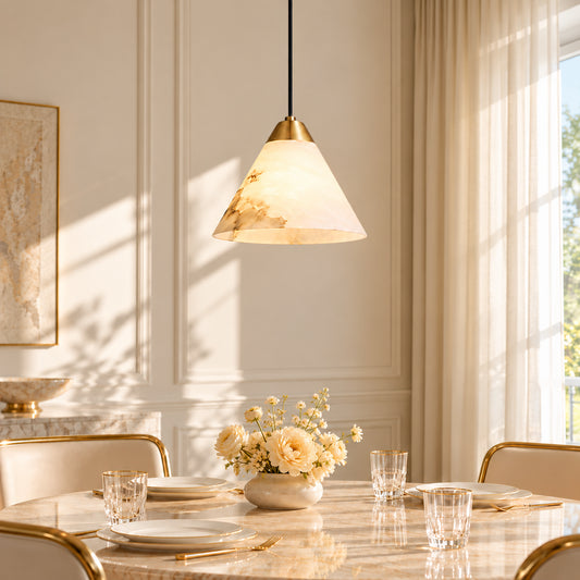 Muirenn Wabi-Sabi Alabaster Brass Pendant Light