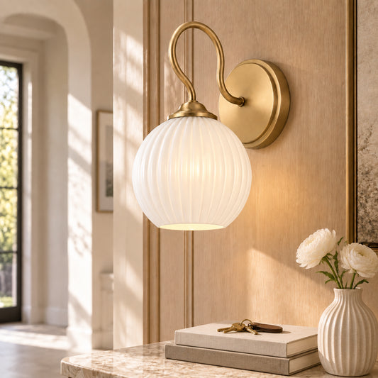 Fflew Vintage Fluted Glass Globe Wall Sconce
