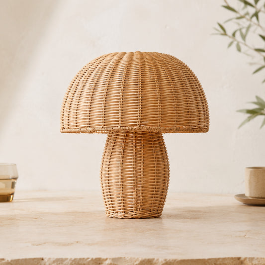 Alora Natural Rustic Rattan Dome Mushroom Table Light