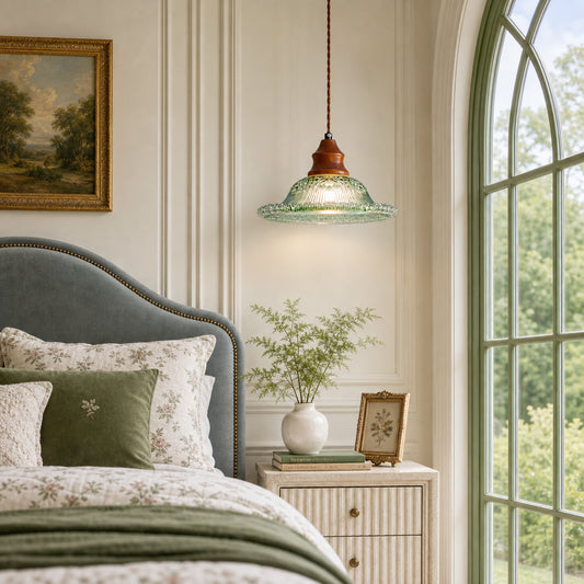 Norvello Vintage Green Fluted Glass Pendant Light