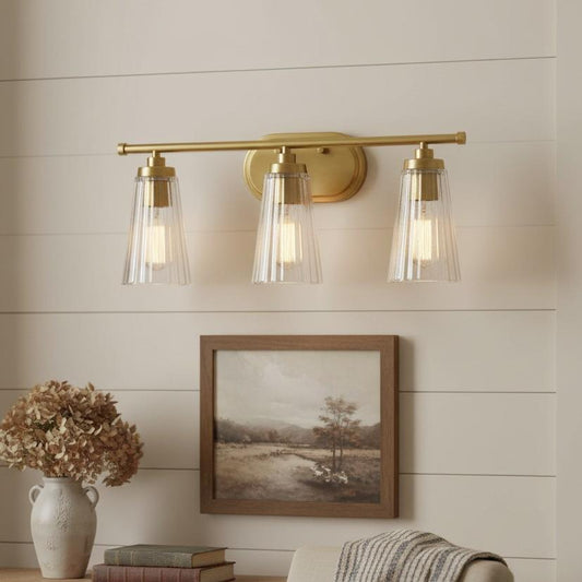 Minimalist 3-Light Ribbed Glass Dimmable Wall Light