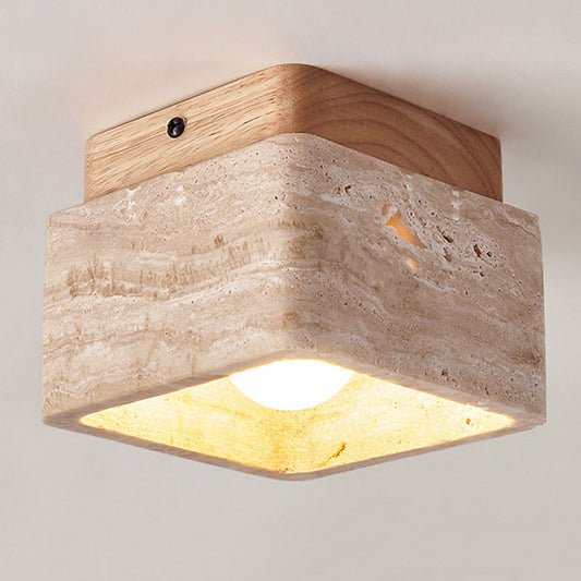 Kairi Square Travertine 1-Light Flush Mount Ceiling Light