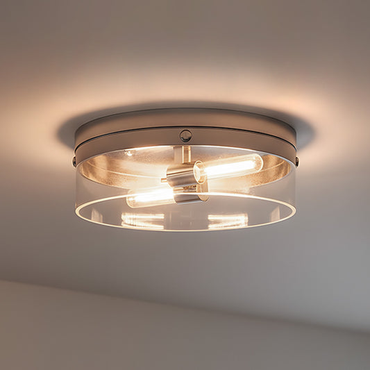 Yari Industrial 2-Light Cylinder Clear Glass Flush Mount Light