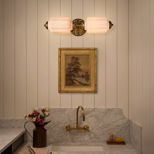 Vintage Art Deco Milk Glass Eloise Vanity Light Fixture