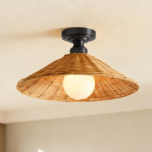 Lila Farmhouse Kegel-Rattan-Deckenleuchte