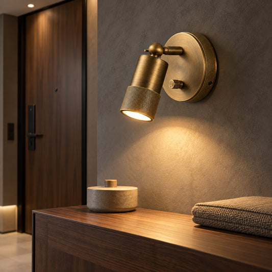 Rhiain Industrial Adjustable Brass Cylinder Wall Sconce
