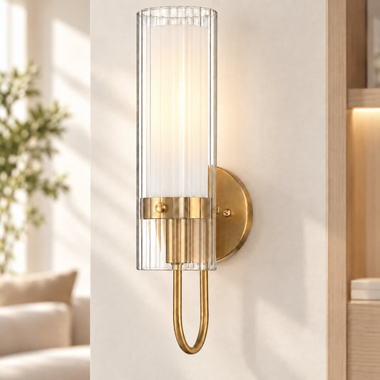 Cyndr Contemporary Ribbed Glass Tube Wall Sconce