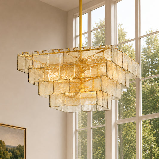 Kythara Luxe Stacked Art‑Glass Square Chandelier