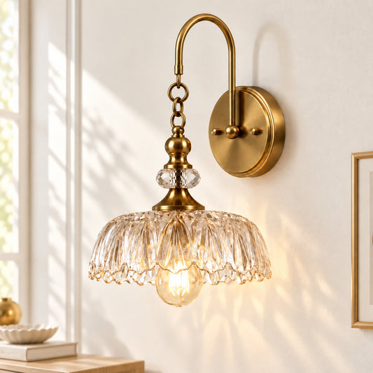 Amlawdd Vintage Textured Glass Floral Wall Light