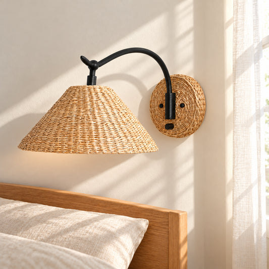 Luvv Rustic Woven Seagrass Cone Wall Sconce