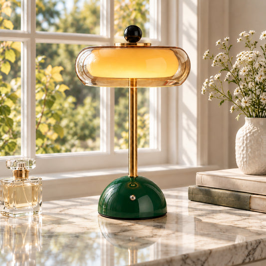 Sorcha Modern Glass & Alabaster Disc LED Table Lamp