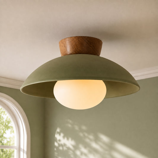 Kaelinor Wabi‑Sabi Green Iron Dome Ceiling Light