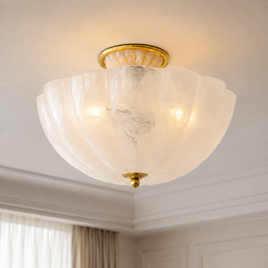 Rosehill French Brass Petal Glass Flush Mount