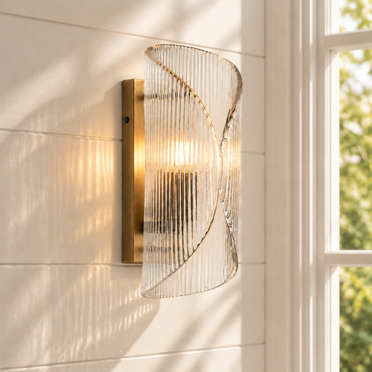 Qilveth Modern Ribbed Glass Curved Wall Sconce