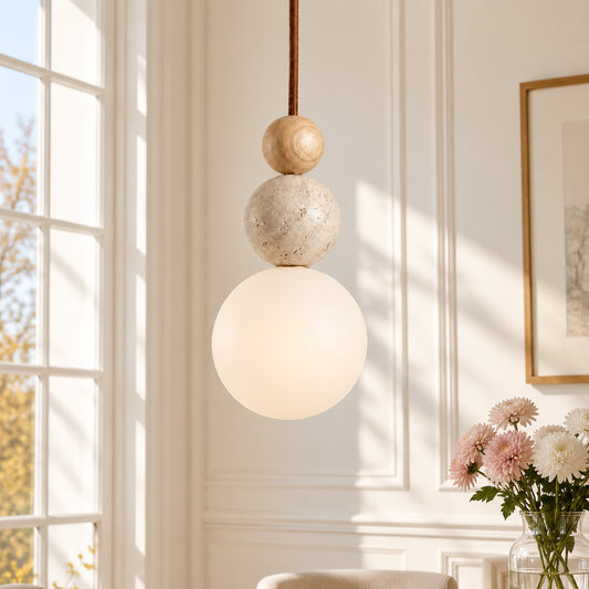 Caspin Sculptural Travertine Wood LED Pendant Light