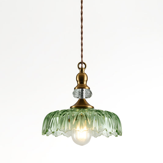Sylvie Vintage Glass Brass Flower Pendant Light