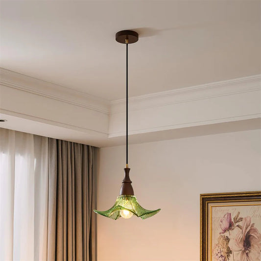 Adikia Modern Wood Artistic Glass Floral Pendant Light
