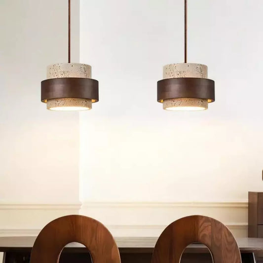 Aksel Vintage Cylindrical Travertine Pendant Light