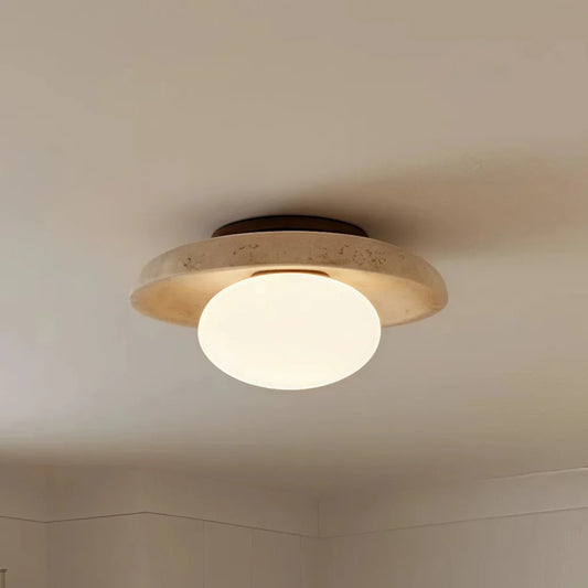 Alaey Modern Travertine Glass Round Dome Ceiling Light