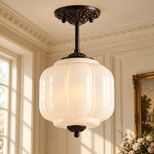 Alana Vintage Cremefarbene Glaslaterne Eloise Deckenleuchte