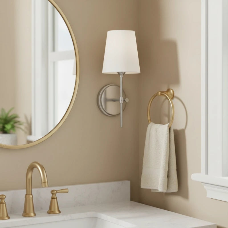 Curated visual reference: Fresh Look at Amberly Minimalist Fabric Metal 1 Light Wall Sconce