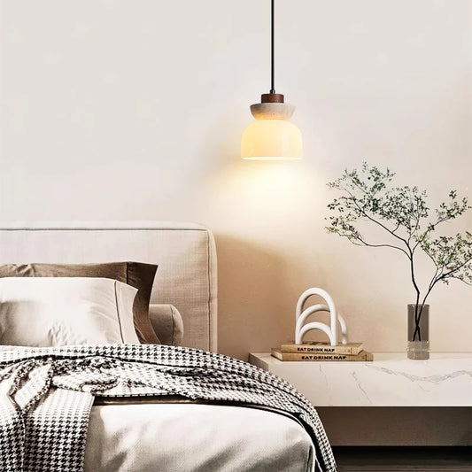 Angelia Wabi-Sabi Travertine Frosted Glass Pendant Light