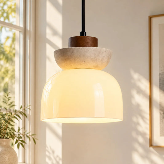 Angelia Wabi-Sabi Travertine Frosted Glass Pendant Light