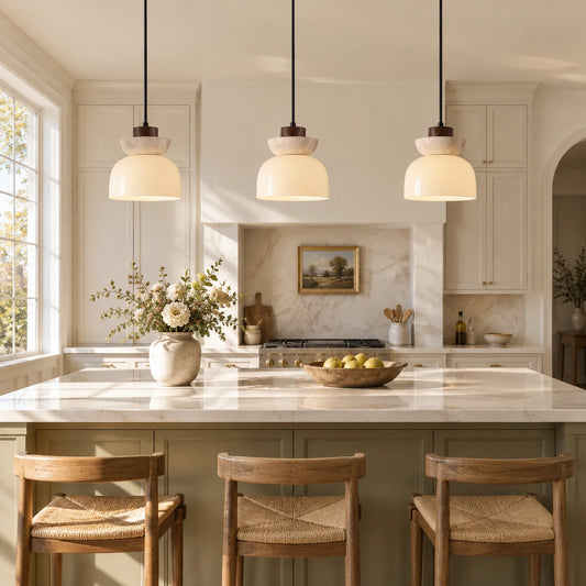 Angelia Wabi-Sabi Travertine Frosted Glass Pendant Light